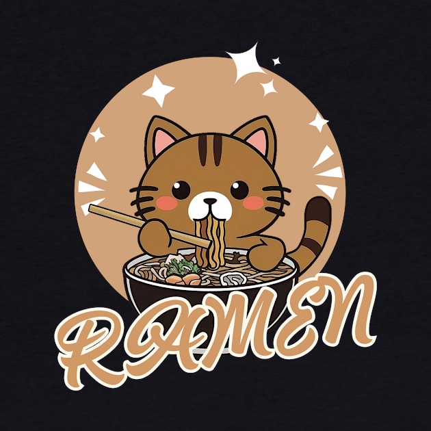 Cute Cat Eating Ramen by Montony